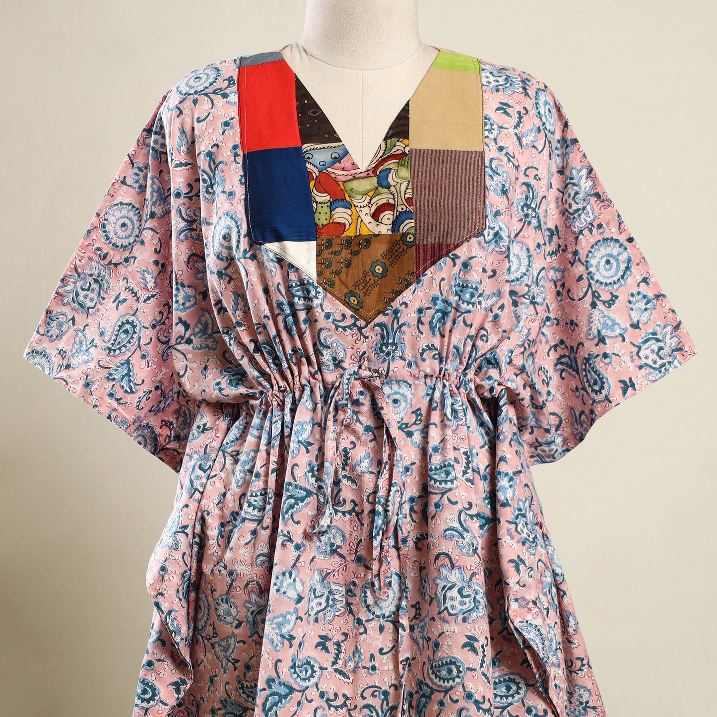 Buy Peach Sanganeri Block Print Patchwork Cotton Kaftan