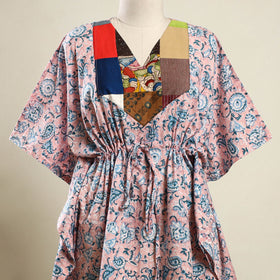Buy Peach Sanganeri Block Print Patchwork Cotton Kaftan