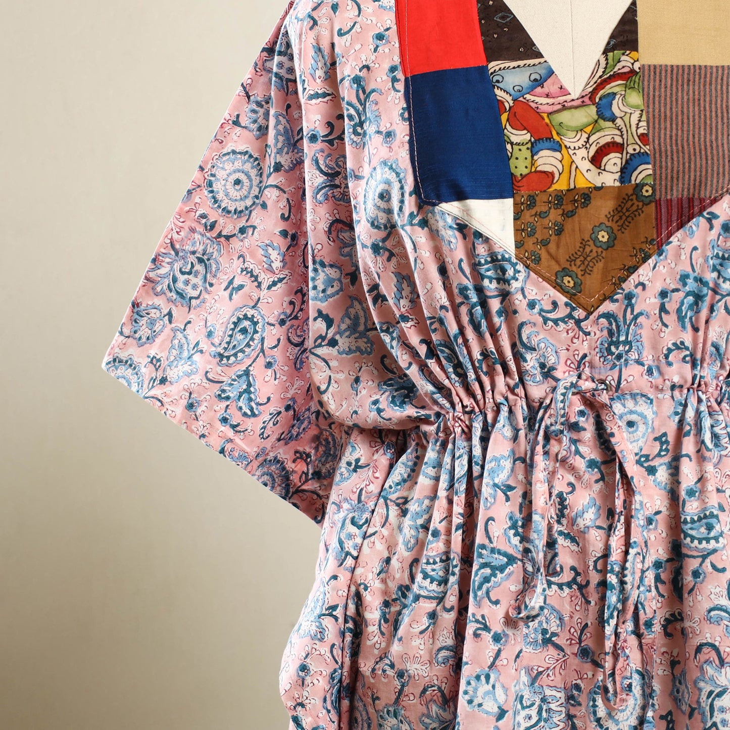 Buy Peach Sanganeri Block Print Patchwork Cotton Kaftan