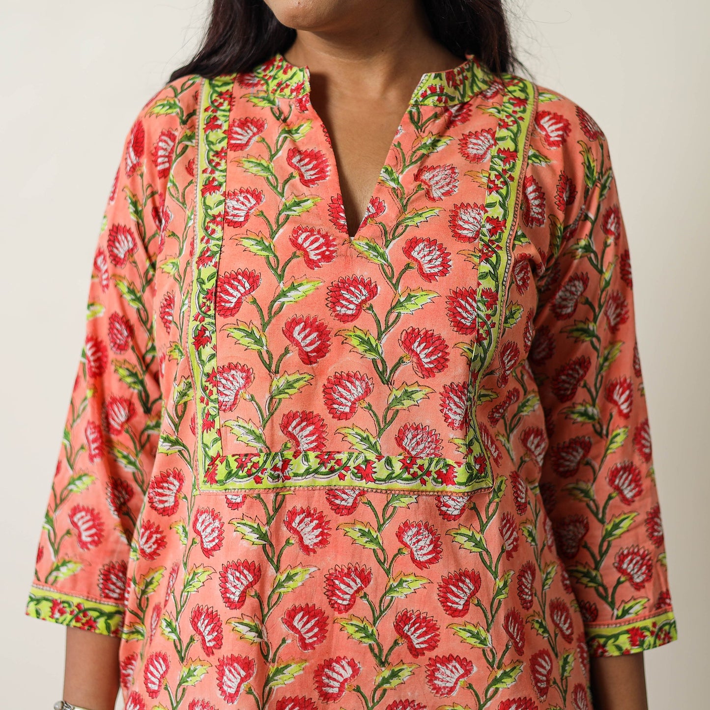  Sanganeri Block Printed Cotton Kurta with Palazzo & Dupatta Set 04 