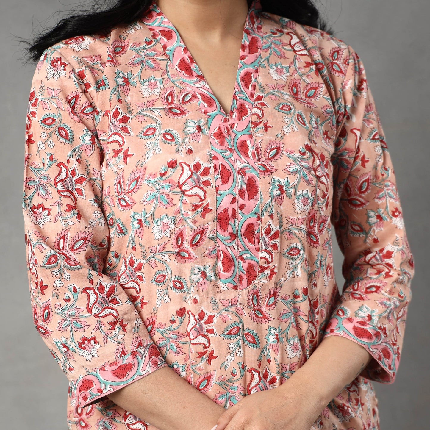  Sanganeri Block Printed Cotton Kurta with Palazzo & Dupatta Set Online at iTokri.com