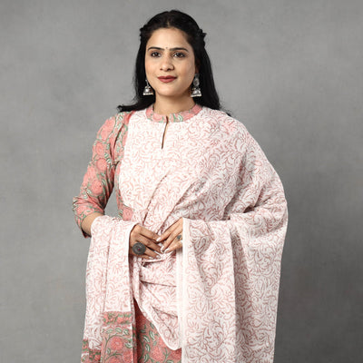 Buy Sanganeri Block Printed Cotton Kurta with Palazzo & Dupatta Set Online at iTokri.com