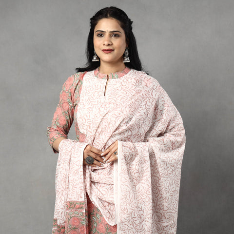 Buy Sanganeri Block Printed Cotton Kurta with Palazzo & Dupatta Set Online at iTokri.com