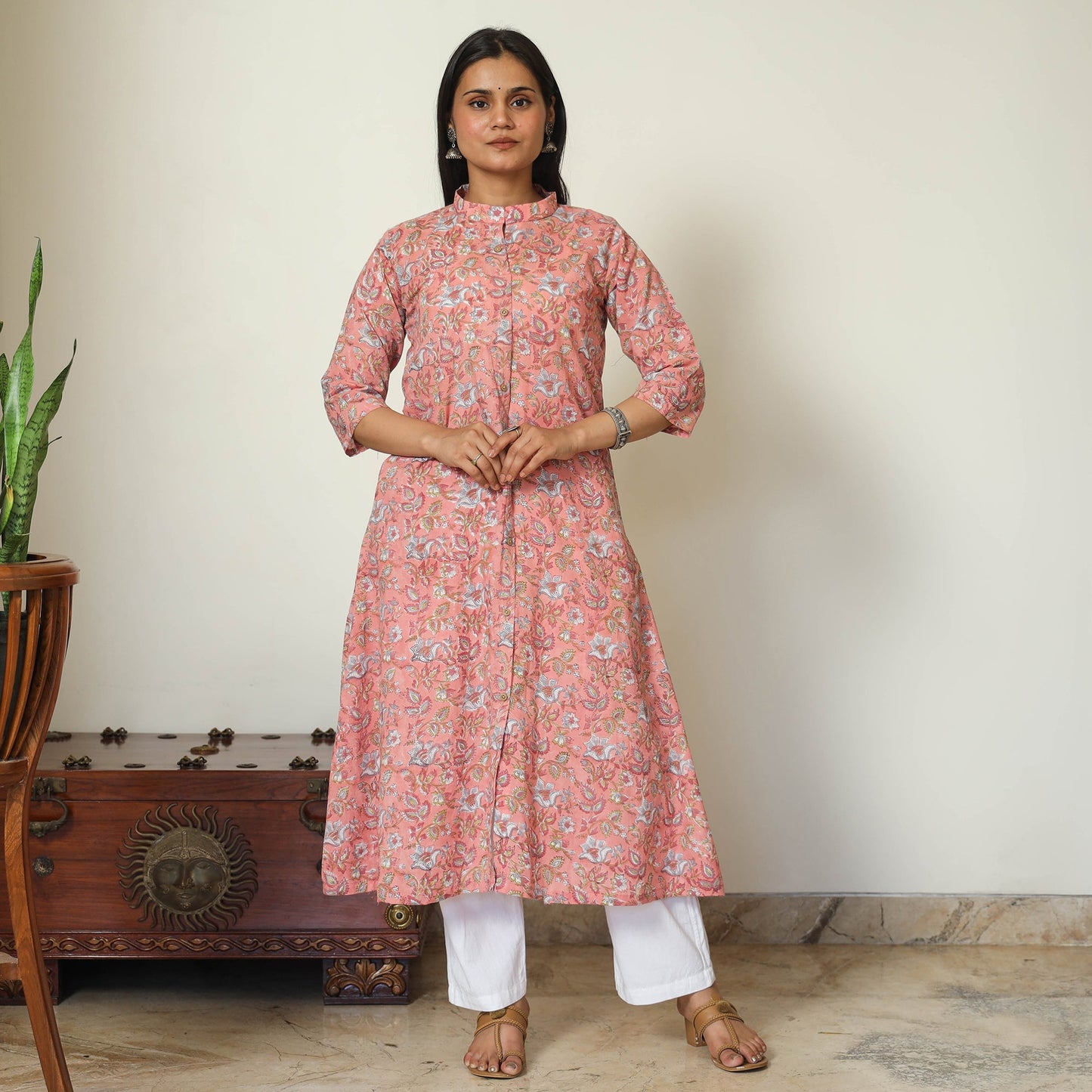 Buy Sanganeri Block Printed Cotton Long A-Line Kurta Online l iTokri.com