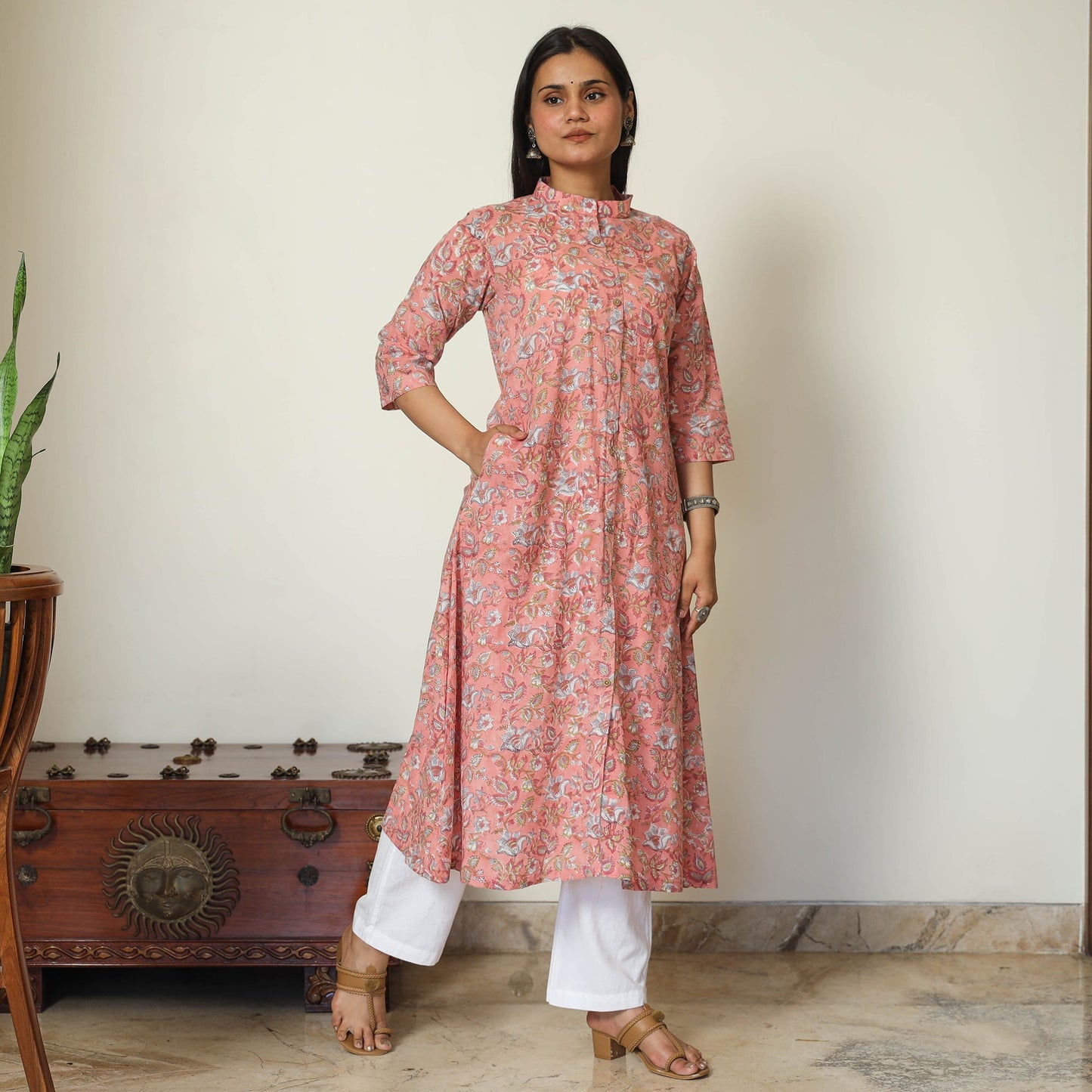Buy Sanganeri Block Printed Cotton Long A-Line Kurta Online l iTokri.com