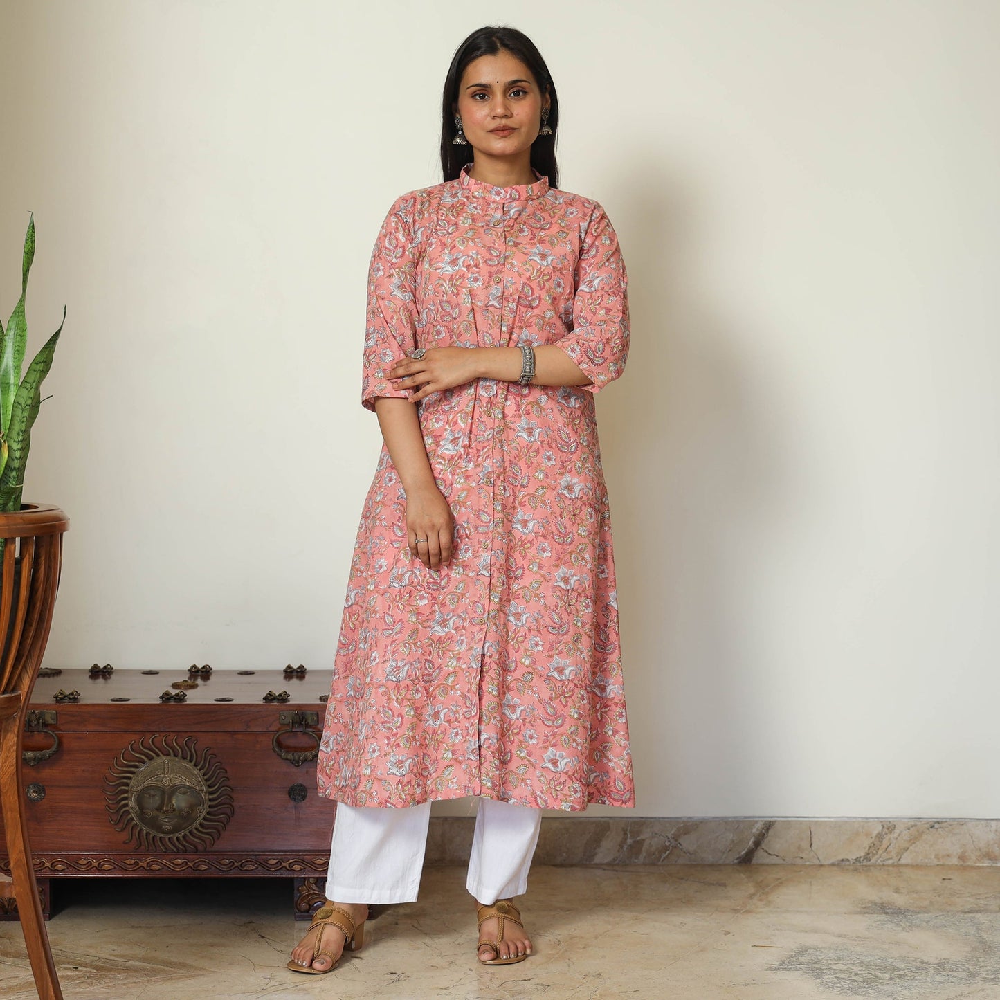 Buy Sanganeri Block Printed Cotton Long A-Line Kurta Online l iTokri.com