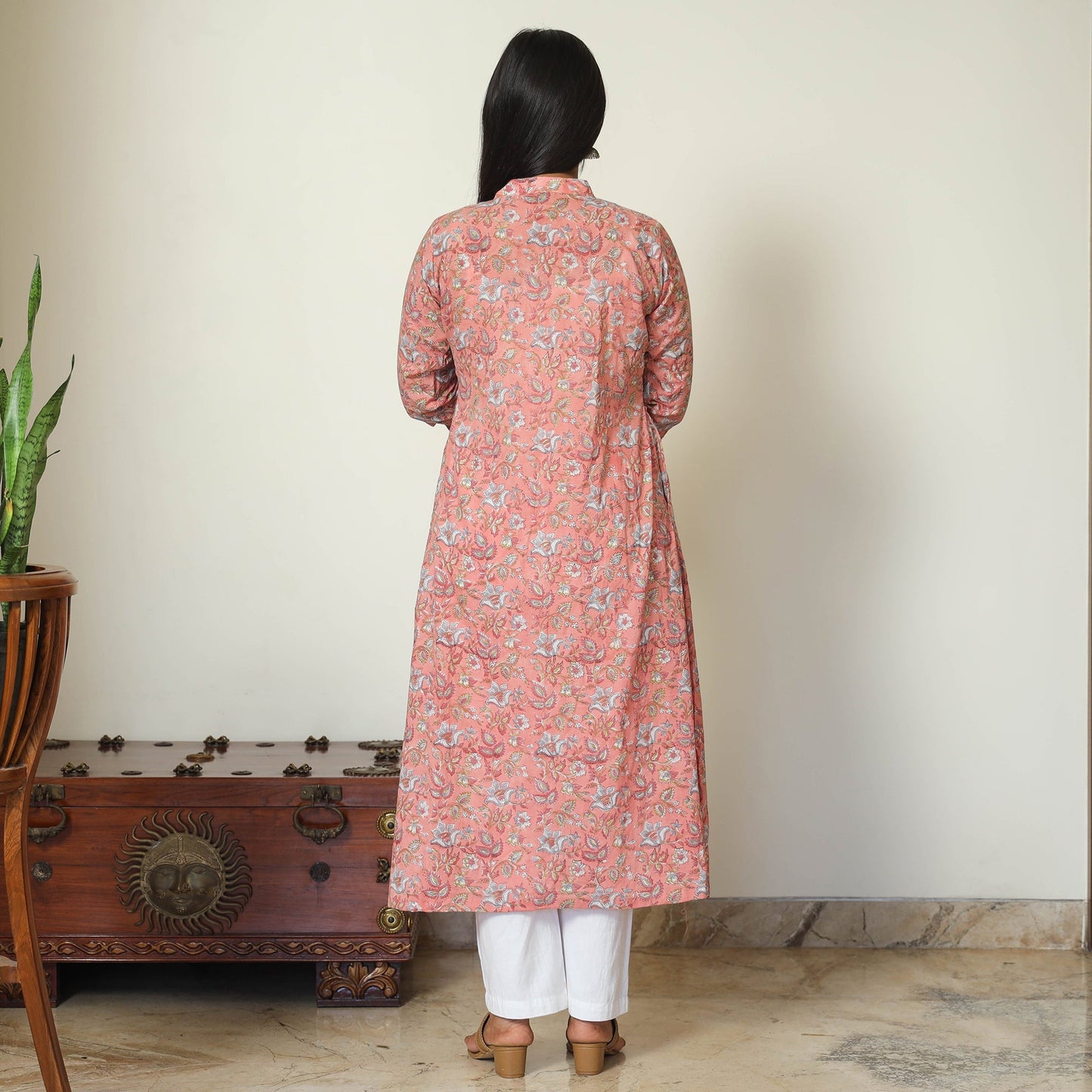 Buy Sanganeri Block Printed Cotton Long A-Line Kurta Online l iTokri.com