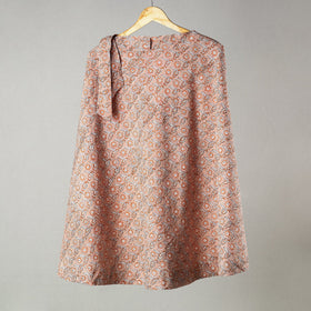 Peach Sanganeri Block Printed Cotton Wrap Around Skirt 