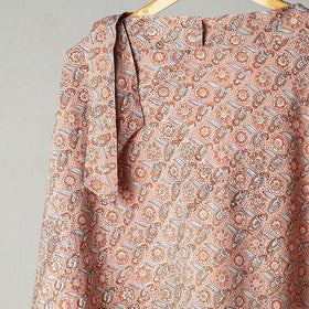 Peach Sanganeri Block Printed Cotton Wrap Around Skirt 