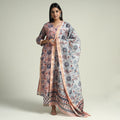 Peach - Sanganeri Block Printed Maheshwari Silk Kurta with Palazzo & Dupatta Set