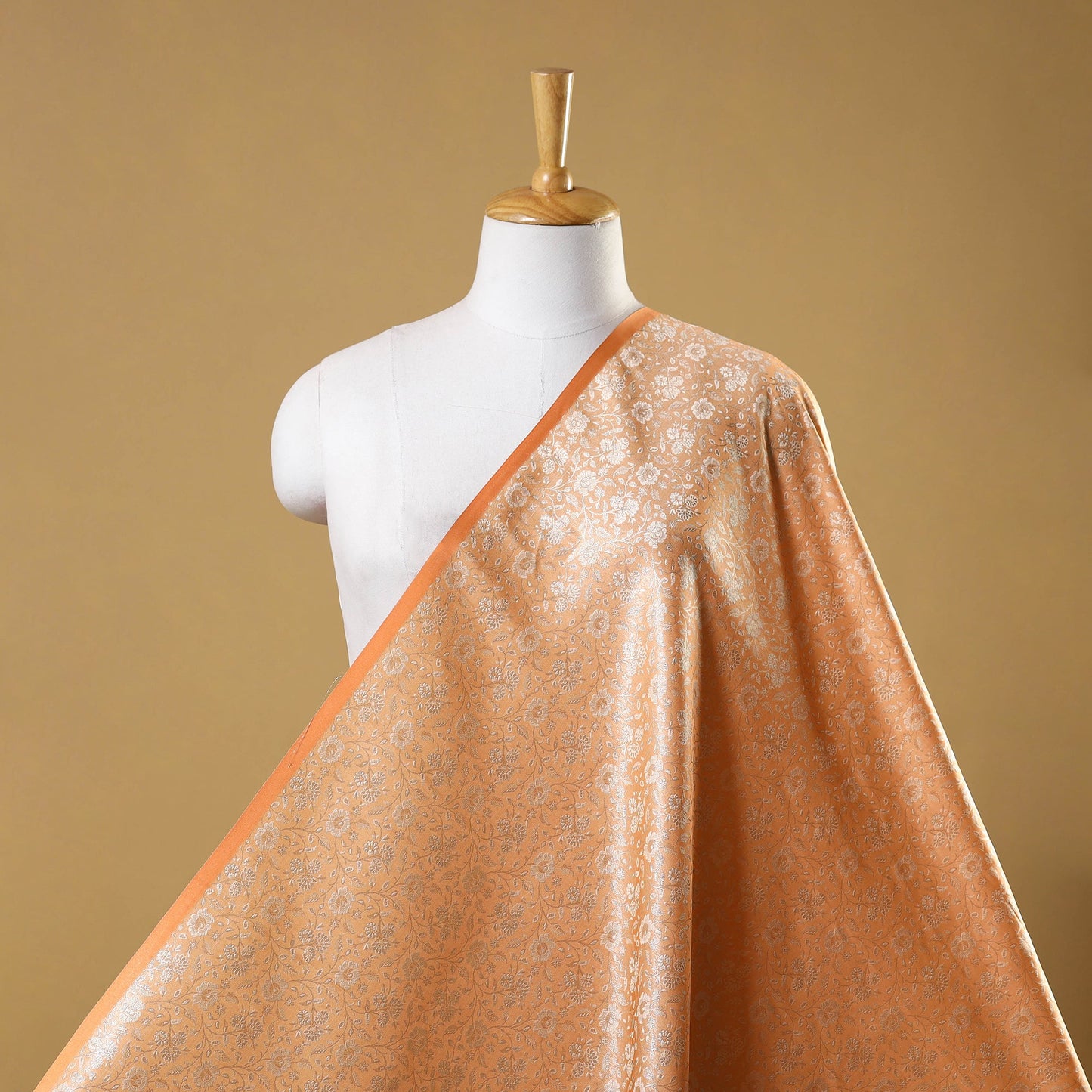 Peach Semi Silk Brocade Banarasi Fabric