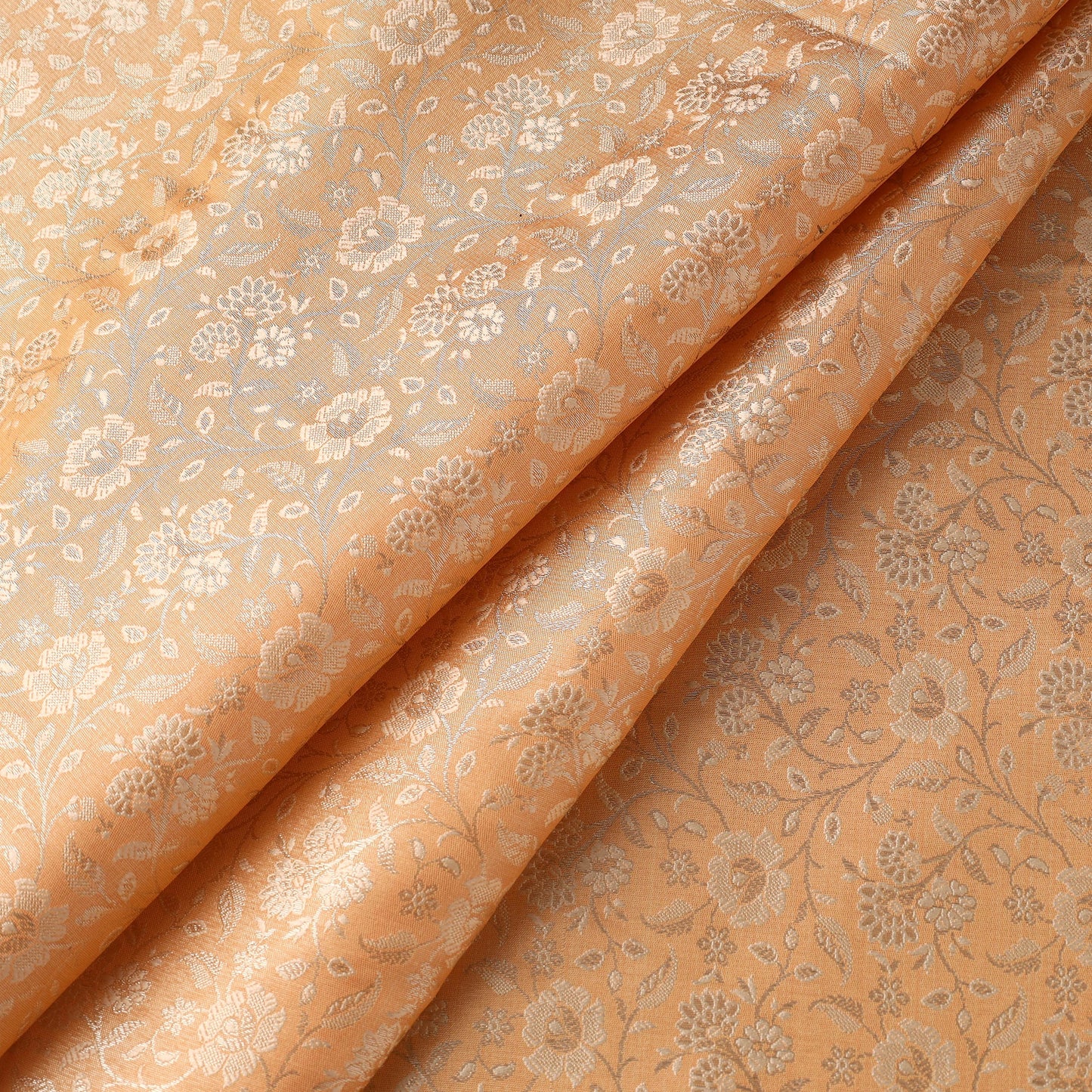 Peach Semi Silk Brocade Banarasi Fabric