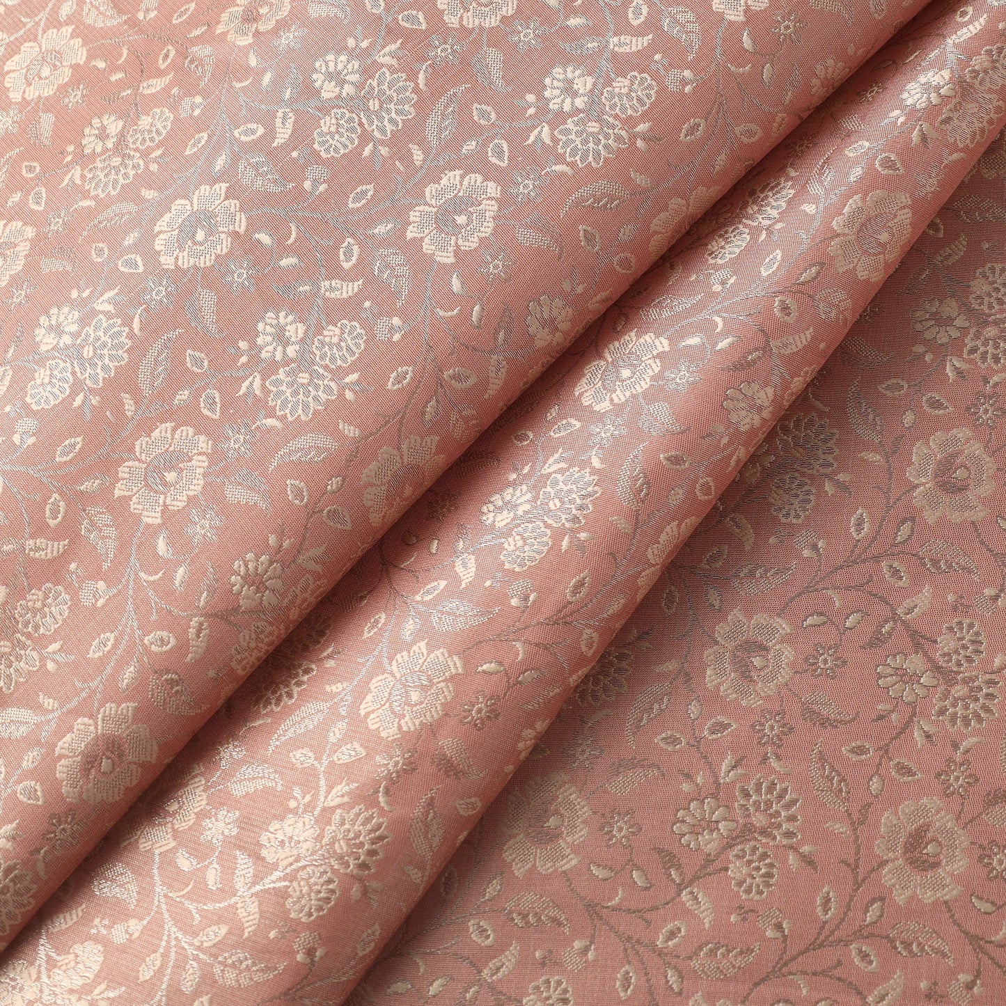 Peach Semi Silk Brocade Banarasi Fabric