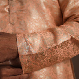 Peach Semi Silk Brocade Banarasi Men Kurta