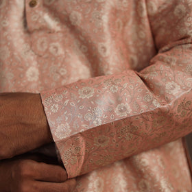 Peach Semi Silk Brocade Banarasi Men Kurta