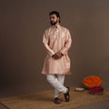 Peach Semi Silk Brocade Banarasi Men Kurta