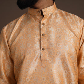 Peach Semi Silk Brocade Banarasi Men Kurta