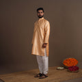 Peach Semi Silk Brocade Banarasi Men Kurta