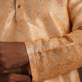 Peach Semi Silk Brocade Banarasi Men Kurta