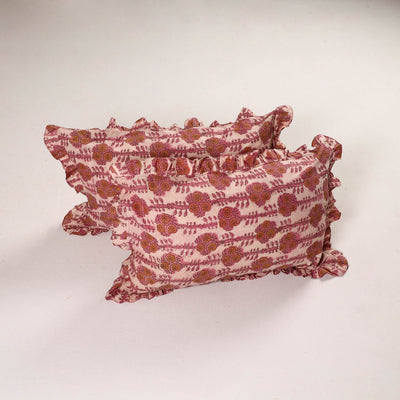 Peach - set of 2 bagru cotton frill pillow covers 39