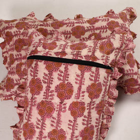 Peach - set of 2 bagru cotton frill pillow covers 39