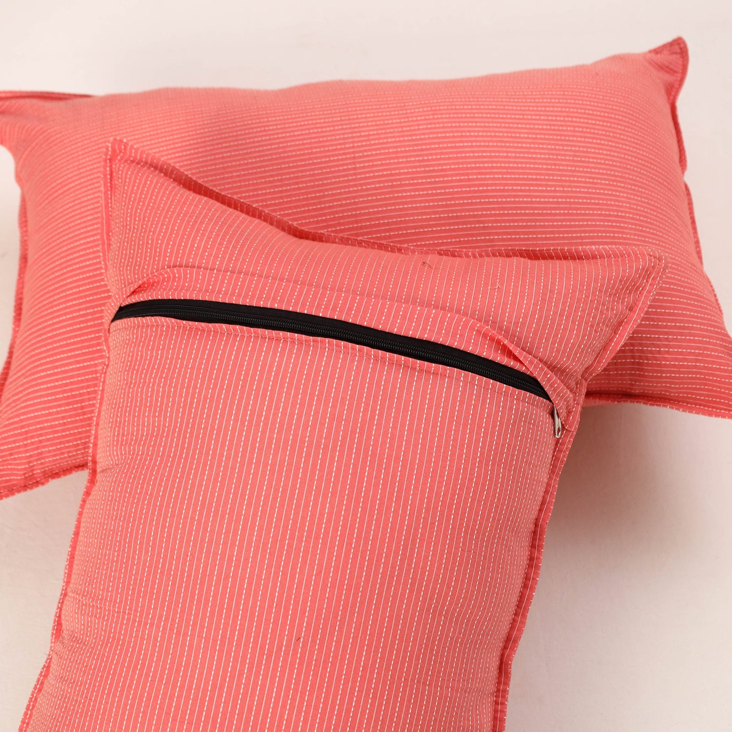 Peach - set of 2 kantha stitch cotton pillow covers 25
