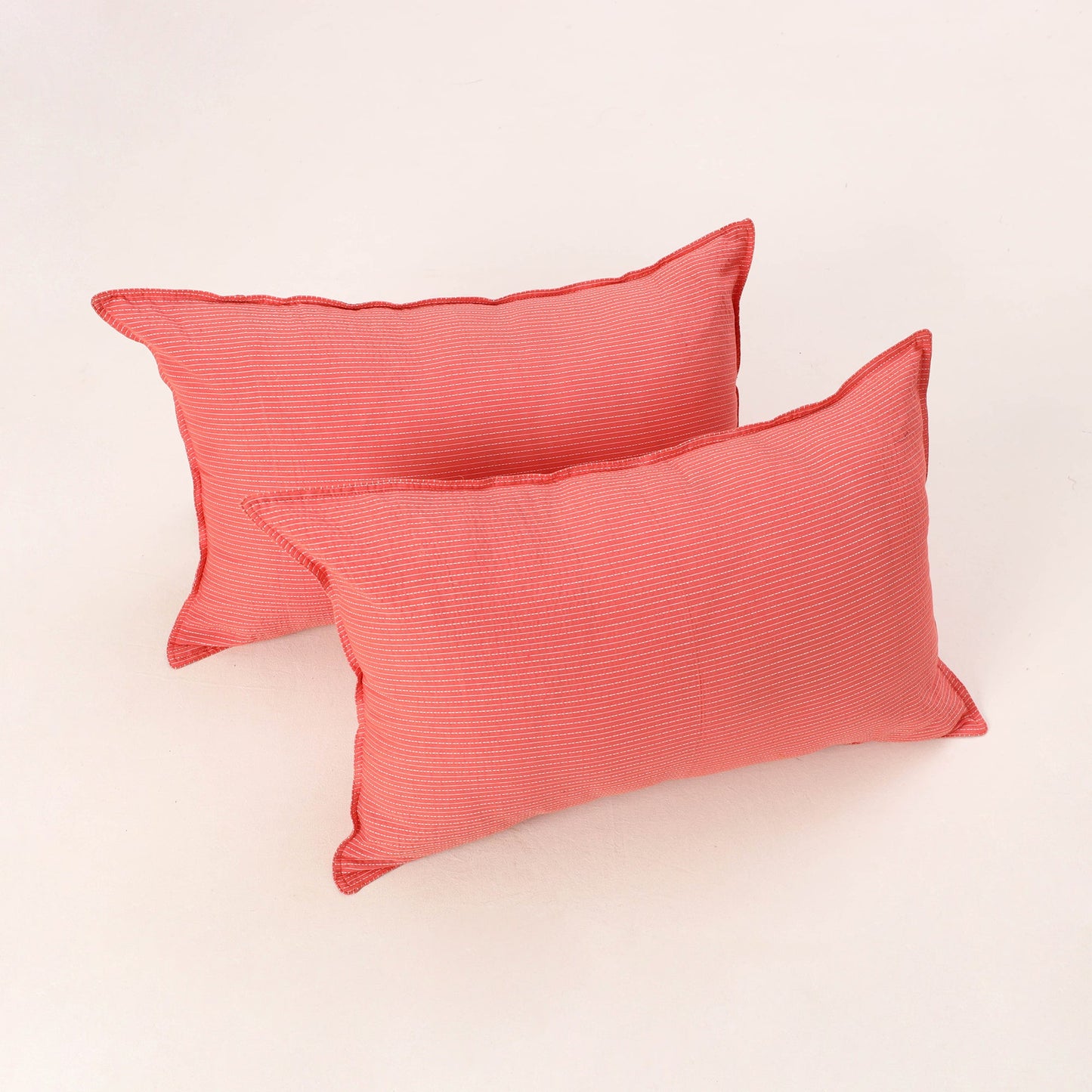 Peach - set of 2 kantha stitch cotton pillow covers 25