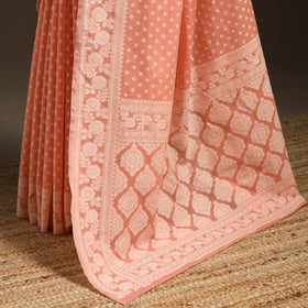 Peach - silk cotton cutwork buti banarasi saree 56