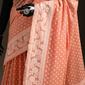 Peach - silk cotton cutwork buti banarasi saree 56