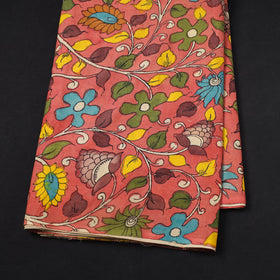Silk Peach Handpainted Srikalahasti Pen Kalamkari Fabric 