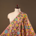 Silk Peach Handpainted Srikalahasti Pen Kalamkari Fabric 