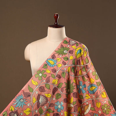 Silk Peach Handpainted Srikalahasti Pen Kalamkari Fabric 