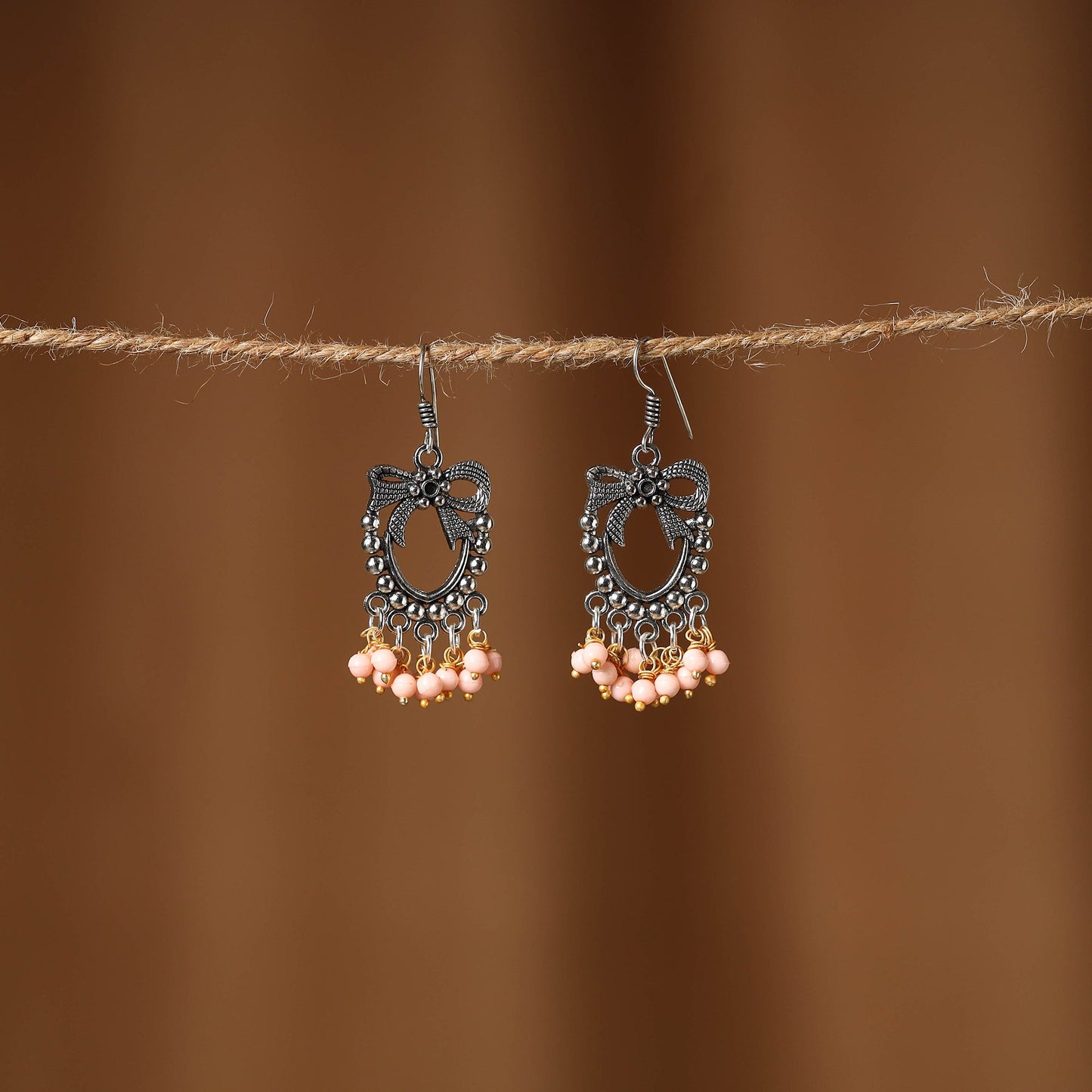 Peach Sivaangi German Silver Beaded Earrings