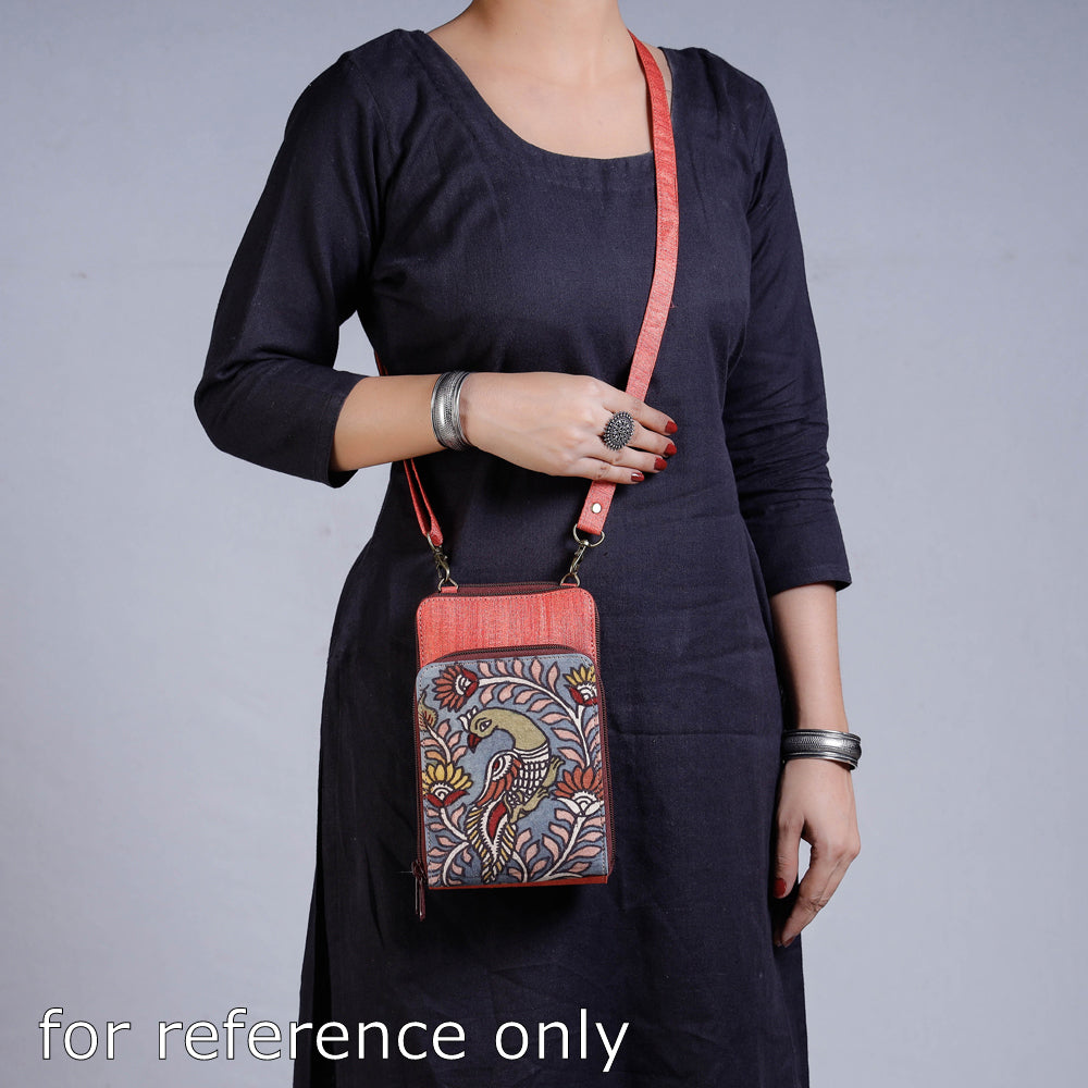 Peach Sling Bag - Handpainted Kalamkari Natural Dyed Ghicha Silk