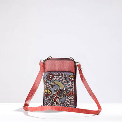 Peach Sling Bag - Handpainted Kalamkari Natural Dyed Ghicha Silk
