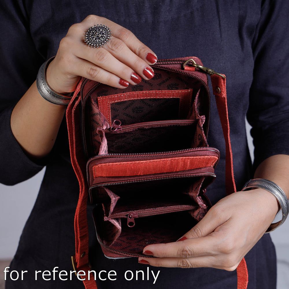 Peach Sling Bag - Handpainted Kalamkari Natural Dyed Ghicha Silk