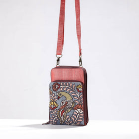 Peach Sling Bag - Handpainted Kalamkari Natural Dyed Ghicha Silk