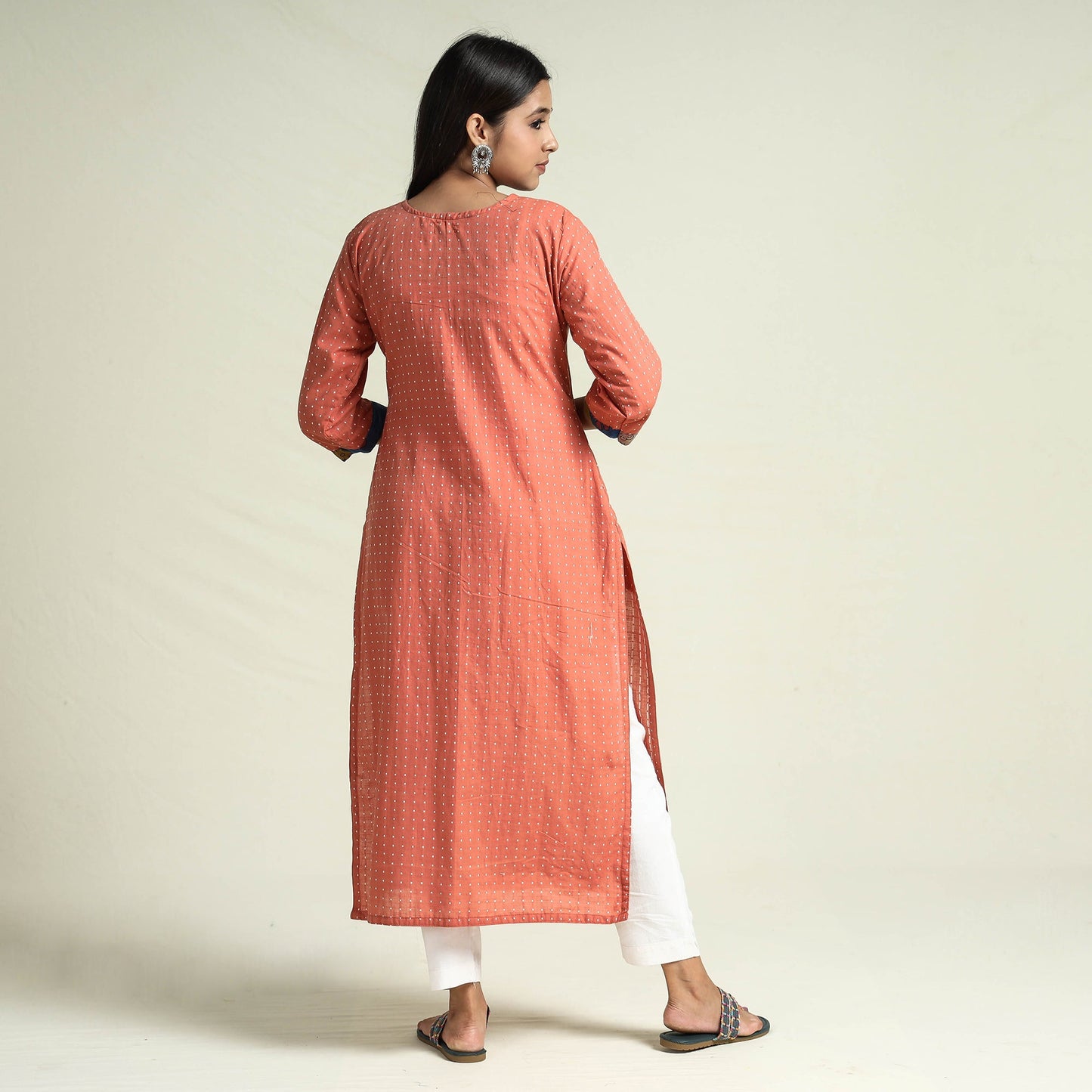  Srikalahasti Kalamkari Patchwork Jacquard Cotton Long kurta 