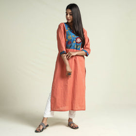  Srikalahasti Kalamkari Patchwork Jacquard Cotton Long kurta 