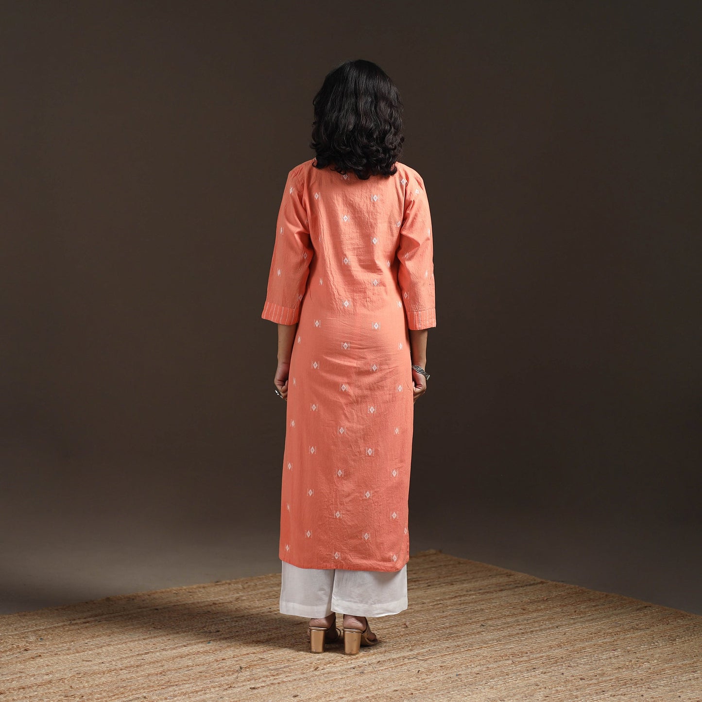 Straight cotton jacquard kurta for women 10 - handcrafted