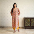  Peach Straight Cotton Block Print Sanganeri Kurta
