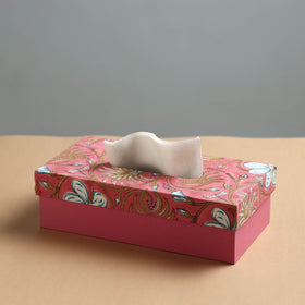 Peach Sukriti Handmade Block Printed Fabric Tissue Box 