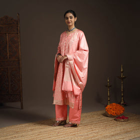 Peach - tanchoi silk cotton banarasi kurta set for women