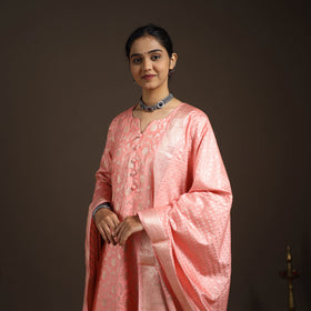 Peach - tanchoi silk cotton banarasi kurta set for women