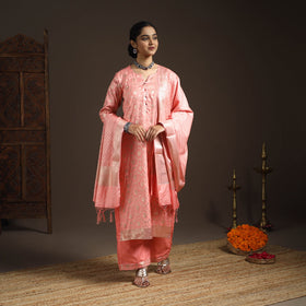 Peach - tanchoi silk cotton banarasi kurta set for women