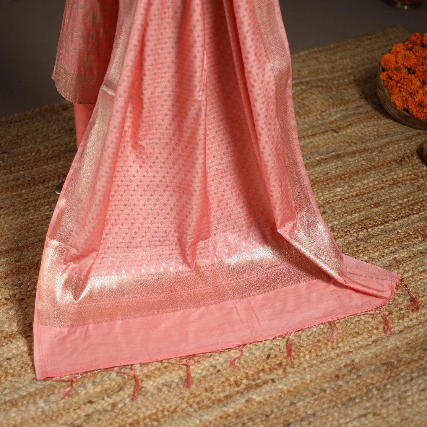 Peach - tanchoi silk cotton banarasi kurta set for women