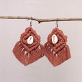  Thread & Seashell Work Handmade Macrame Earrings 