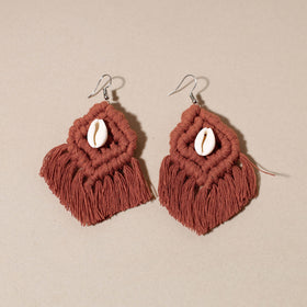  Thread & Seashell Work Handmade Macrame Earrings 