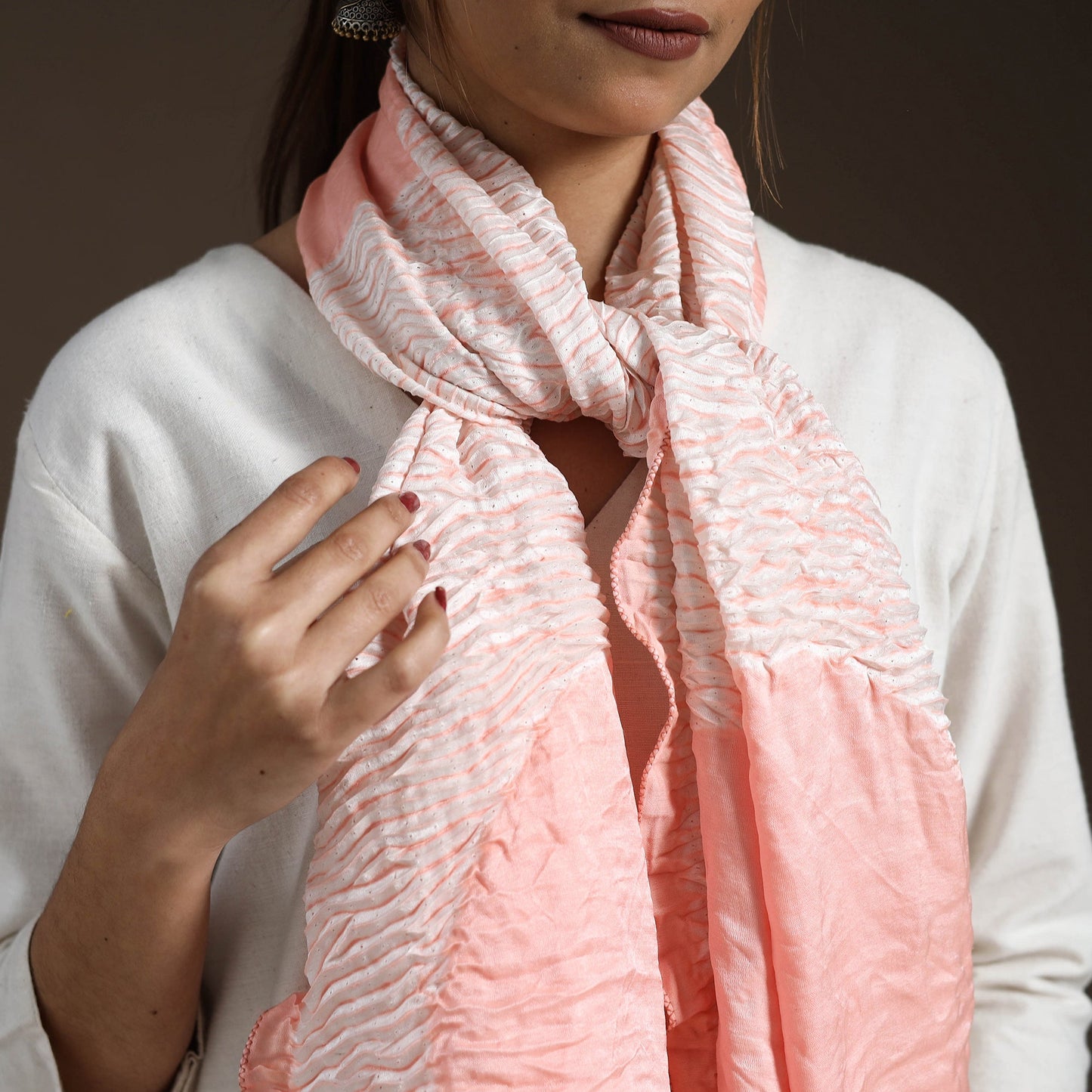 Buy Peach Tie & Dye Gajji Silk Shibori Stole