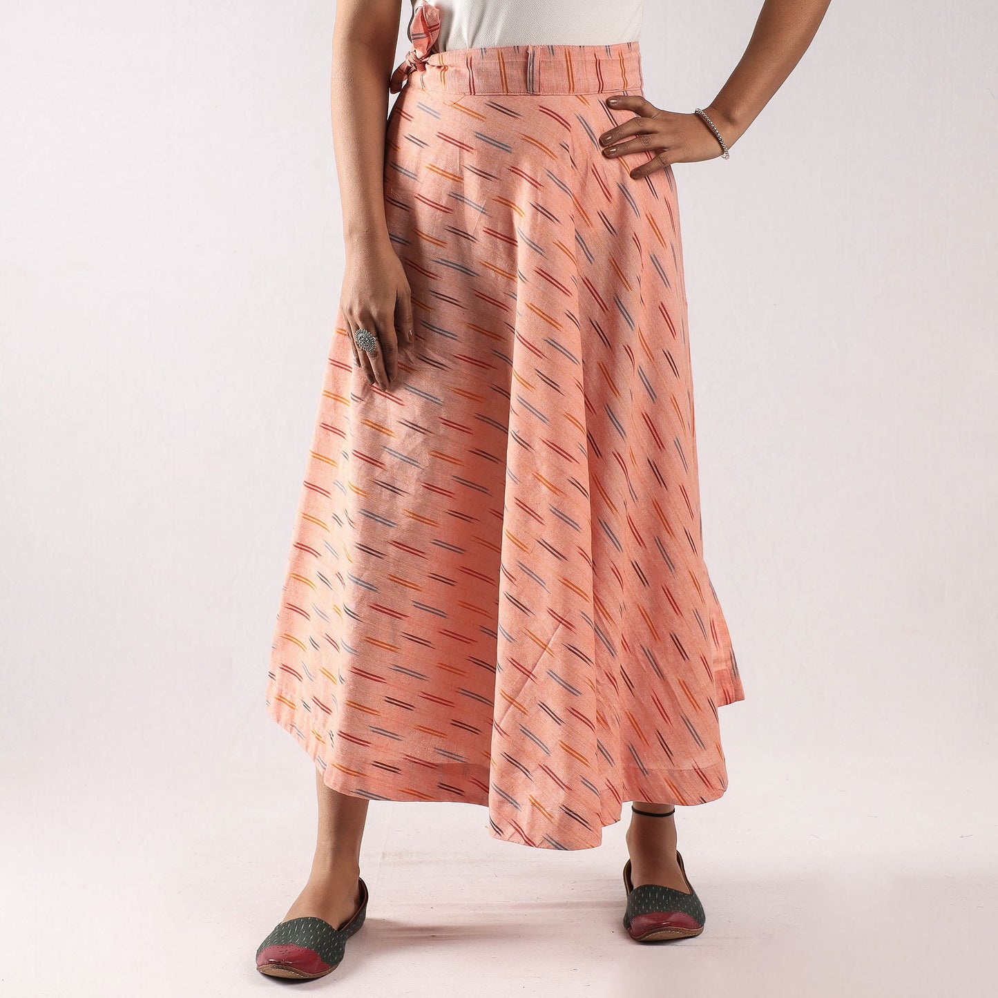 Peach Wrap Around Cotton Pochampally Ikat Skirt